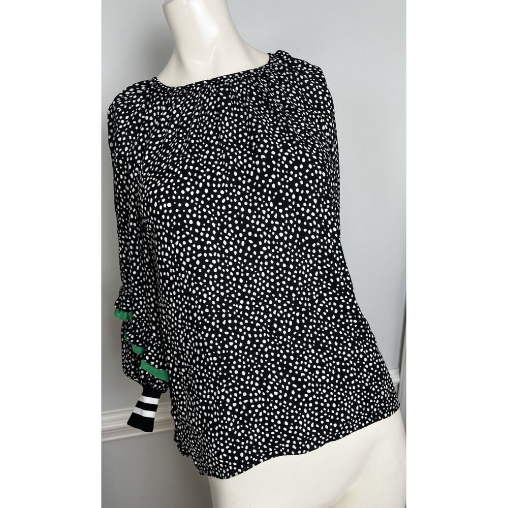 Tibi Women's Martine Ruffle Polka Dot Shirred Neck Blouse Hidden Zip Back XXS